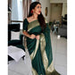 Generic Women's Litchi silk Printed Saree With Unstitched Blouse (Green) - MYLUXURY LANE ENTERPRISE