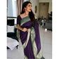 Generic Women's Litchi silk Printed Saree With Unstitched Blouse (Purple) - MYLUXURY LANE ENTERPRISE