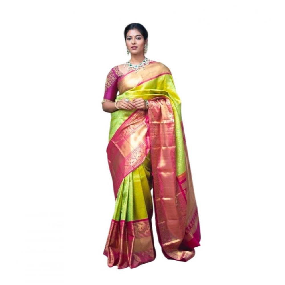 Generic Women's Litchi silk Printed Saree With Unstitched Blouse (Green) - MYLUXURY LANE ENTERPRISE