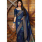 Generic Women's Litchi silk Printed Saree With Unstitched Blouse (Blue) - MYLUXURY LANE ENTERPRISE