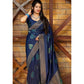 Generic Women's Litchi silk Printed Saree With Unstitched Blouse (Blue) - MYLUXURY LANE ENTERPRISE
