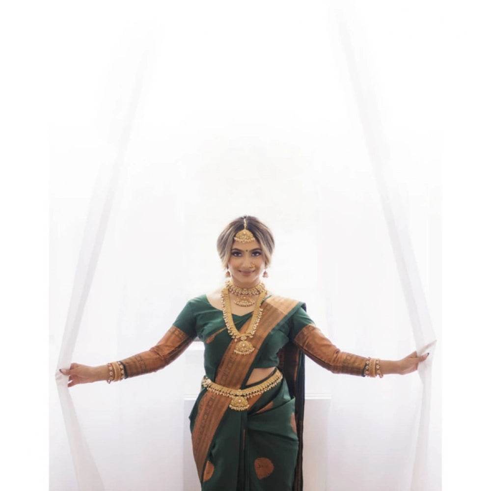 Generic Women's Litchi silk Printed Saree With Unstitched Blouse (Green) - MYLUXURY LANE ENTERPRISE