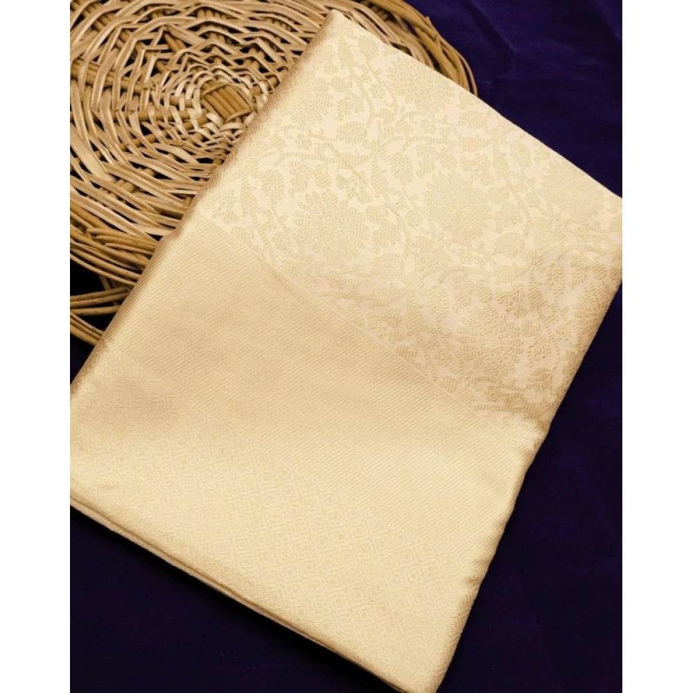 Generic Women's Litchi silk Printed Saree With Unstitched Blouse (Gold) - MYLUXURY LANE ENTERPRISE