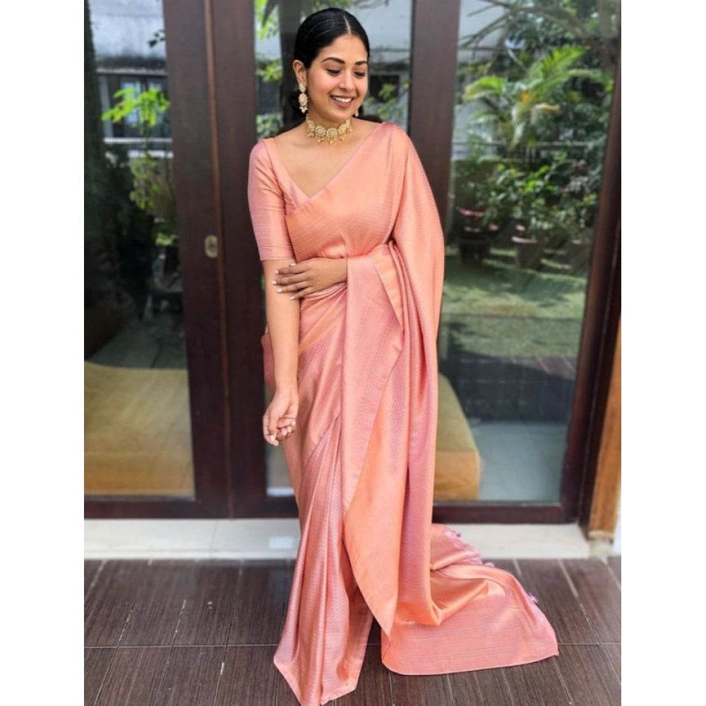 Generic Women's Litchi silk Printed Saree With Unstitched Blouse (Peach) - MYLUXURY LANE ENTERPRISE