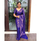 Generic Women's Litchi silk Printed Saree With Unstitched Blouse (Purple) - MYLUXURY LANE ENTERPRISE