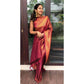 Generic Women's Litchi silk Printed Saree With Unstitched Blouse (Red) - MYLUXURY LANE ENTERPRISE