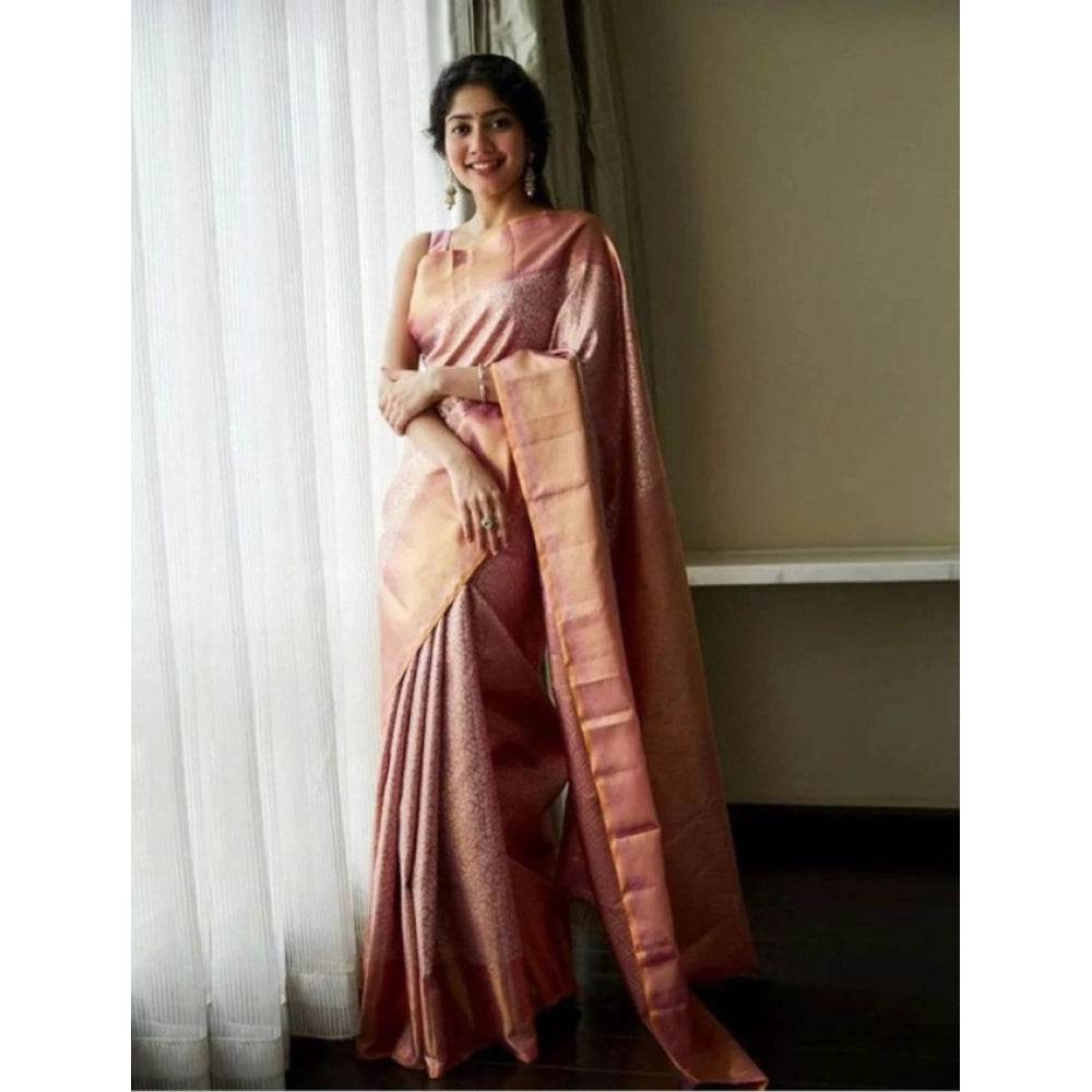 Generic Women's Litchi silk Printed Saree With Unstitched Blouse (Light Pink) - MYLUXURY LANE ENTERPRISE