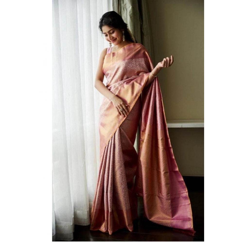 Generic Women's Litchi silk Printed Saree With Unstitched Blouse (Light Pink) - MYLUXURY LANE ENTERPRISE