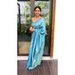 Generic Women's Litchi silk Printed Saree With Unstitched Blouse (Sky Blue) - MYLUXURY LANE ENTERPRISE