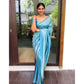 Generic Women's Litchi silk Printed Saree With Unstitched Blouse (Sky Blue) - MYLUXURY LANE ENTERPRISE