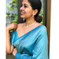 Generic Women's Litchi silk Printed Saree With Unstitched Blouse (Sky Blue) - MYLUXURY LANE ENTERPRISE