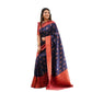Generic Women's Litchi silk Printed Saree With Unstitched Blouse (Blue) - MYLUXURY LANE ENTERPRISE