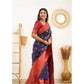 Generic Women's Litchi silk Printed Saree With Unstitched Blouse (Blue) - MYLUXURY LANE ENTERPRISE