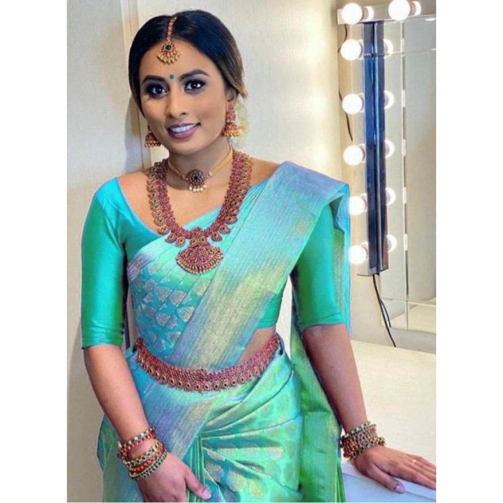 Generic Women's Litchi silk Printed Saree With Unstitched Blouse (Green) - MYLUXURY LANE ENTERPRISE