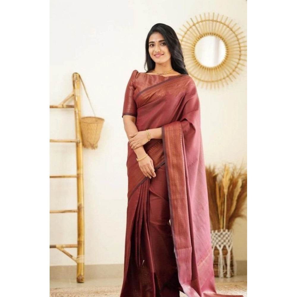 Generic Women's Litchi silk Printed Saree With Unstitched Blouse (Maroon) - MYLUXURY LANE ENTERPRISE