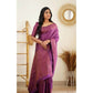 Generic Women's Litchi silk Printed Saree With Unstitched Blouse (Purple) - MYLUXURY LANE ENTERPRISE