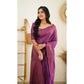 Generic Women's Litchi silk Printed Saree With Unstitched Blouse (Purple) - MYLUXURY LANE ENTERPRISE