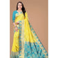 Generic Women's Litchi silk Printed Saree With Unstitched Blouse (Yellow) - MYLUXURY LANE ENTERPRISE