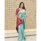Generic Women's Litchi silk Printed Saree With Unstitched Blouse (Blue) - MYLUXURY LANE ENTERPRISE
