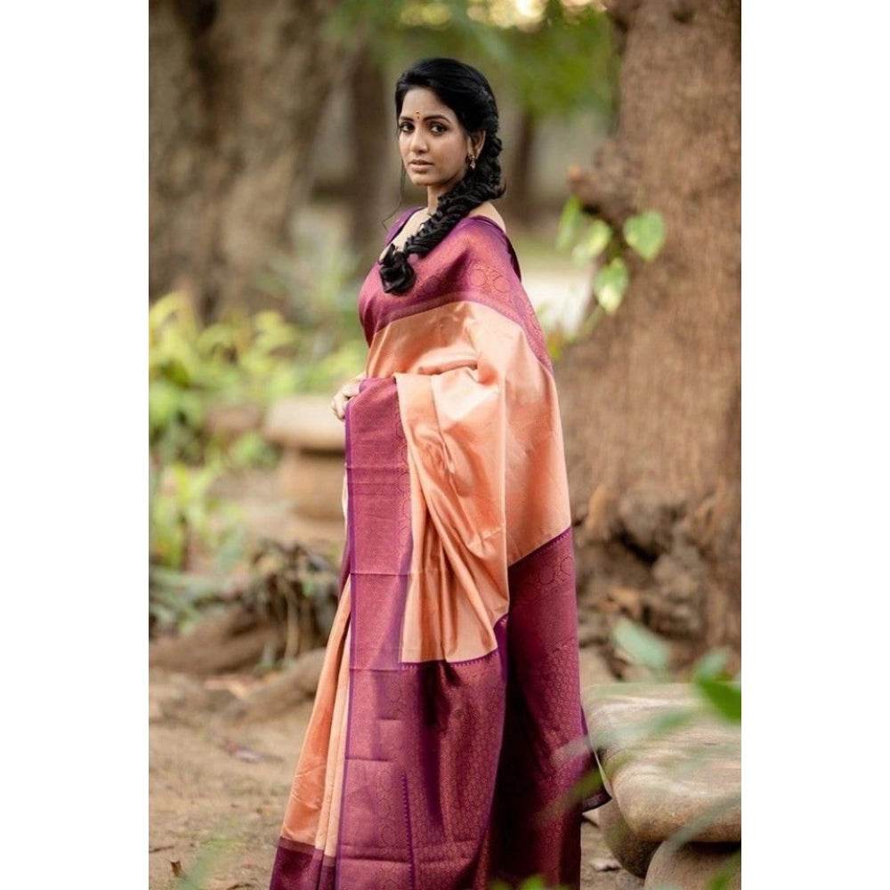 Generic Women's Litchi silk Printed Saree With Unstitched Blouse (Beige) - MYLUXURY LANE ENTERPRISE