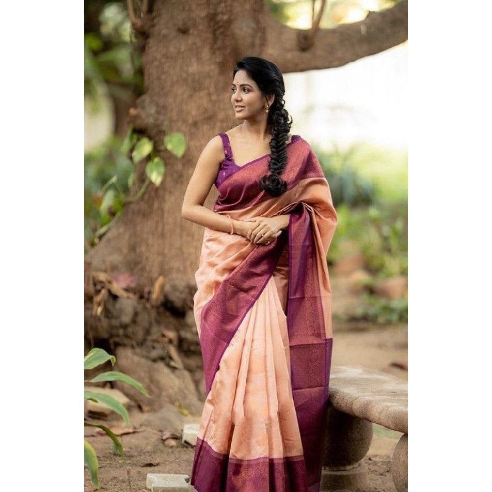 Generic Women's Litchi silk Printed Saree With Unstitched Blouse (Beige) - MYLUXURY LANE ENTERPRISE