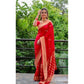 Generic Women's Litchi silk Printed Saree With Unstitched Blouse (Red) - MYLUXURY LANE ENTERPRISE