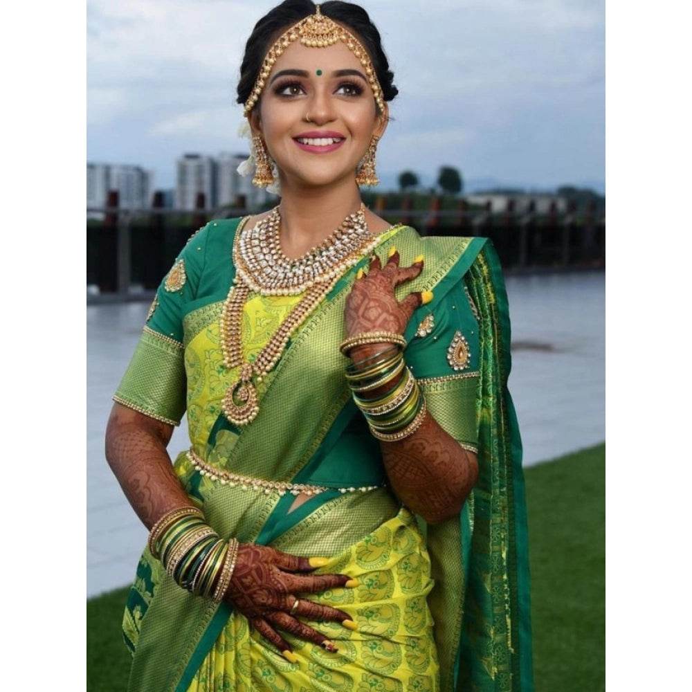 Generic Women's Litchi silk Printed Saree With Unstitched Blouse (Light Green) - MYLUXURY LANE ENTERPRISE