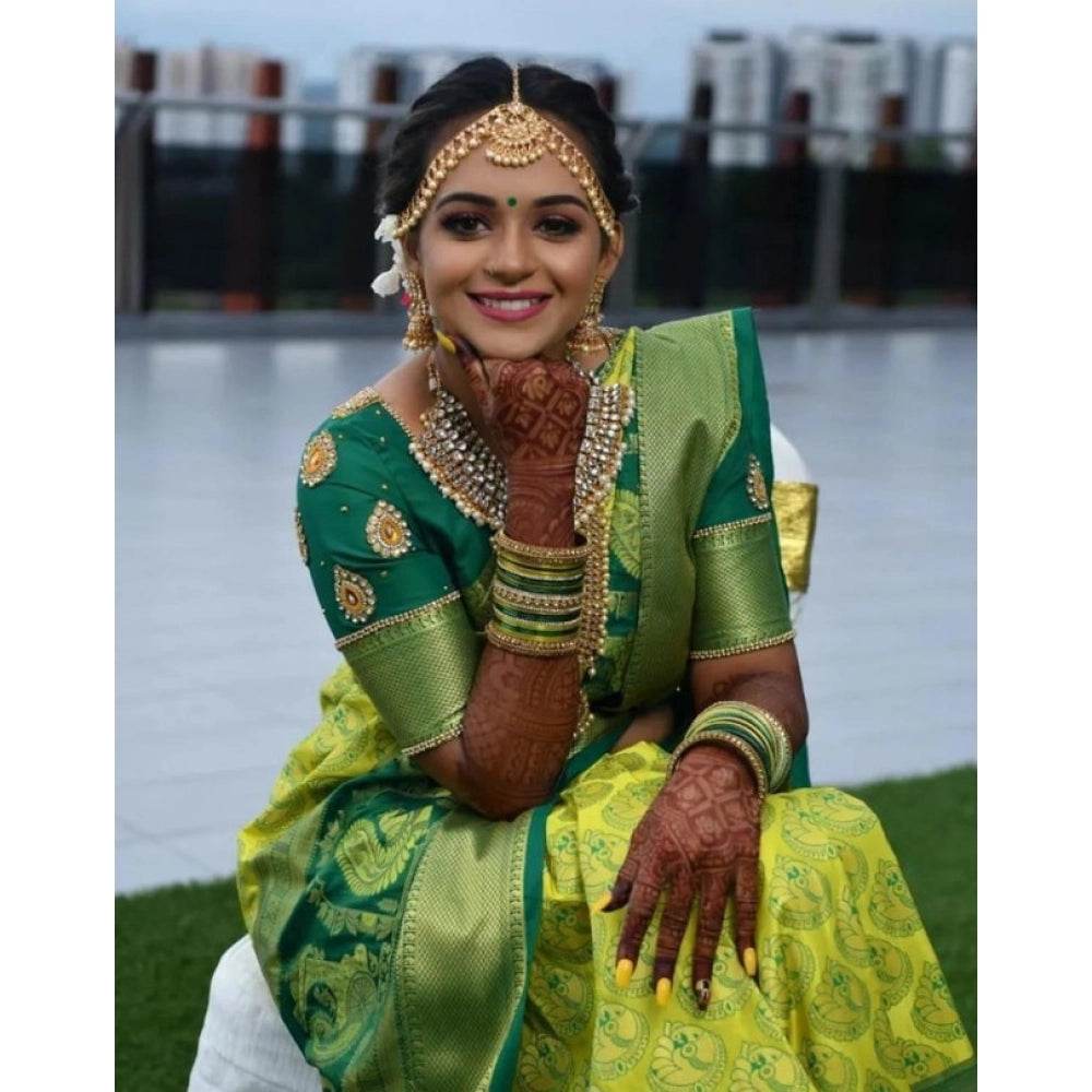 Generic Women's Litchi silk Printed Saree With Unstitched Blouse (Light Green) - MYLUXURY LANE ENTERPRISE