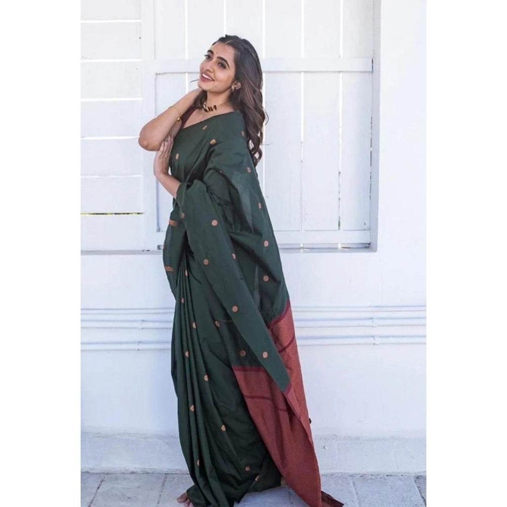 Generic Women's Litchi silk Printed Saree With Unstitched Blouse (Dark Green) - MYLUXURY LANE ENTERPRISE