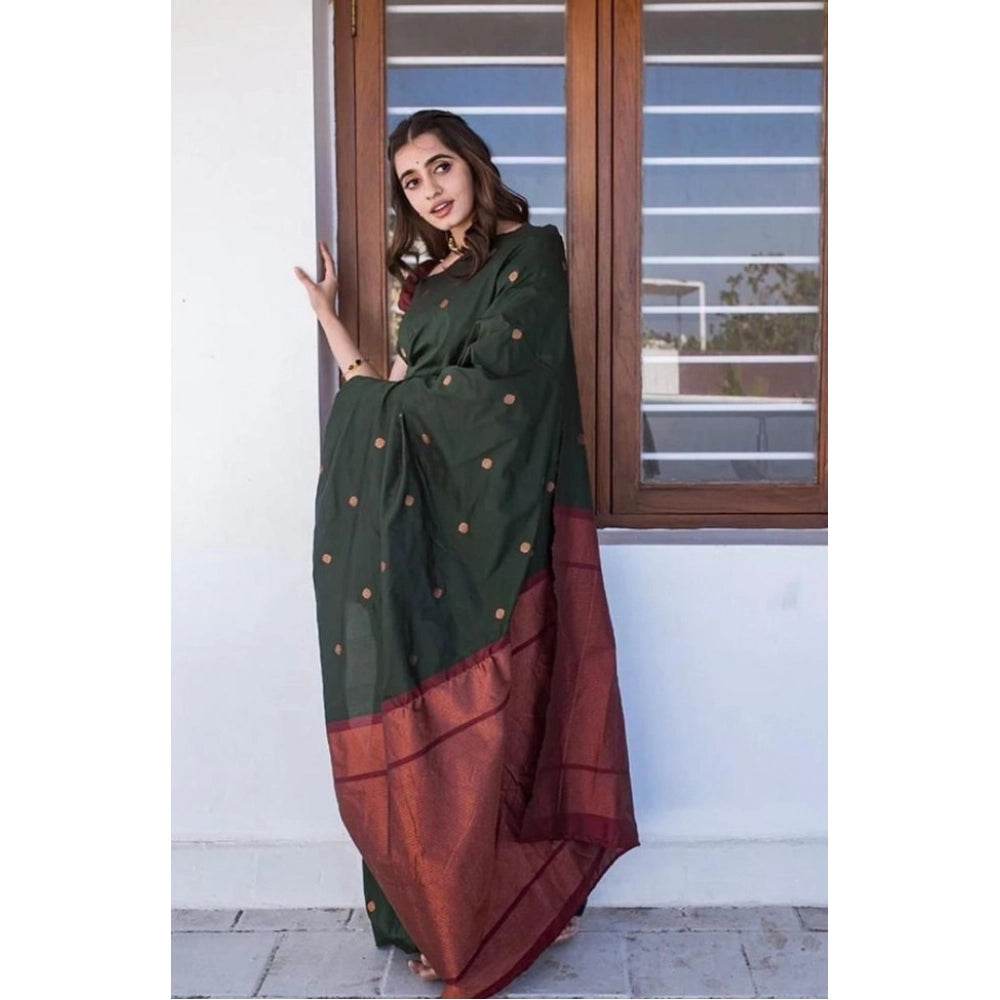 Generic Women's Litchi silk Printed Saree With Unstitched Blouse (Dark Green) - MYLUXURY LANE ENTERPRISE