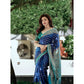 Generic Women's Litchi silk Printed Saree With Unstitched Blouse (Navy Blue) - MYLUXURY LANE ENTERPRISE