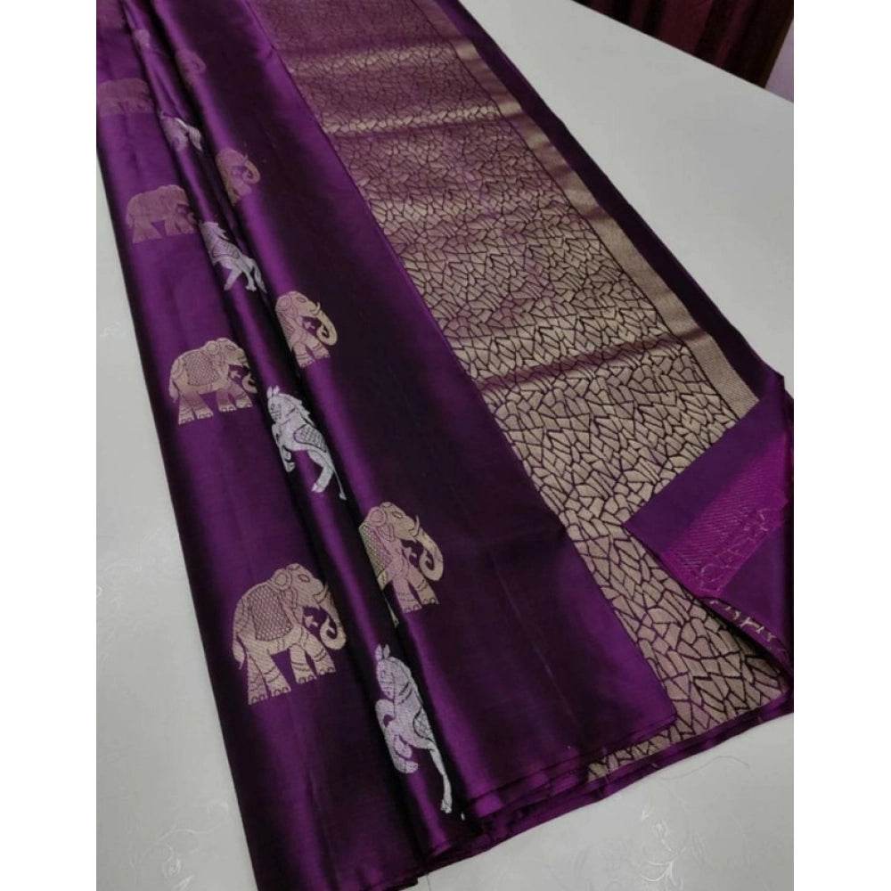 Generic Women's Litchi silk Printed Saree With Unstitched Blouse (Magenta With pink) - MYLUXURY LANE ENTERPRISE