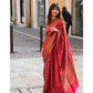 Generic Women's Litchi silk Printed Saree With Unstitched Blouse (Red) - MYLUXURY LANE ENTERPRISE