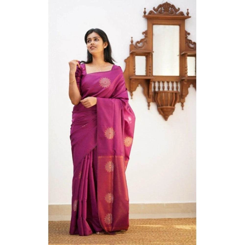 Generic Women's Litchi silk Printed Saree With Unstitched Blouse (Dark Pink) - MYLUXURY LANE ENTERPRISE