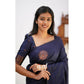 Generic Women's Litchi silk Printed Saree With Unstitched Blouse (Dark Blue) - MYLUXURY LANE ENTERPRISE