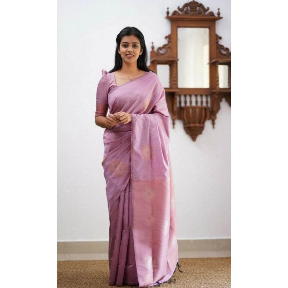 Generic Women's Litchi silk Printed Saree With Unstitched Blouse (Light Pink) - MYLUXURY LANE ENTERPRISE