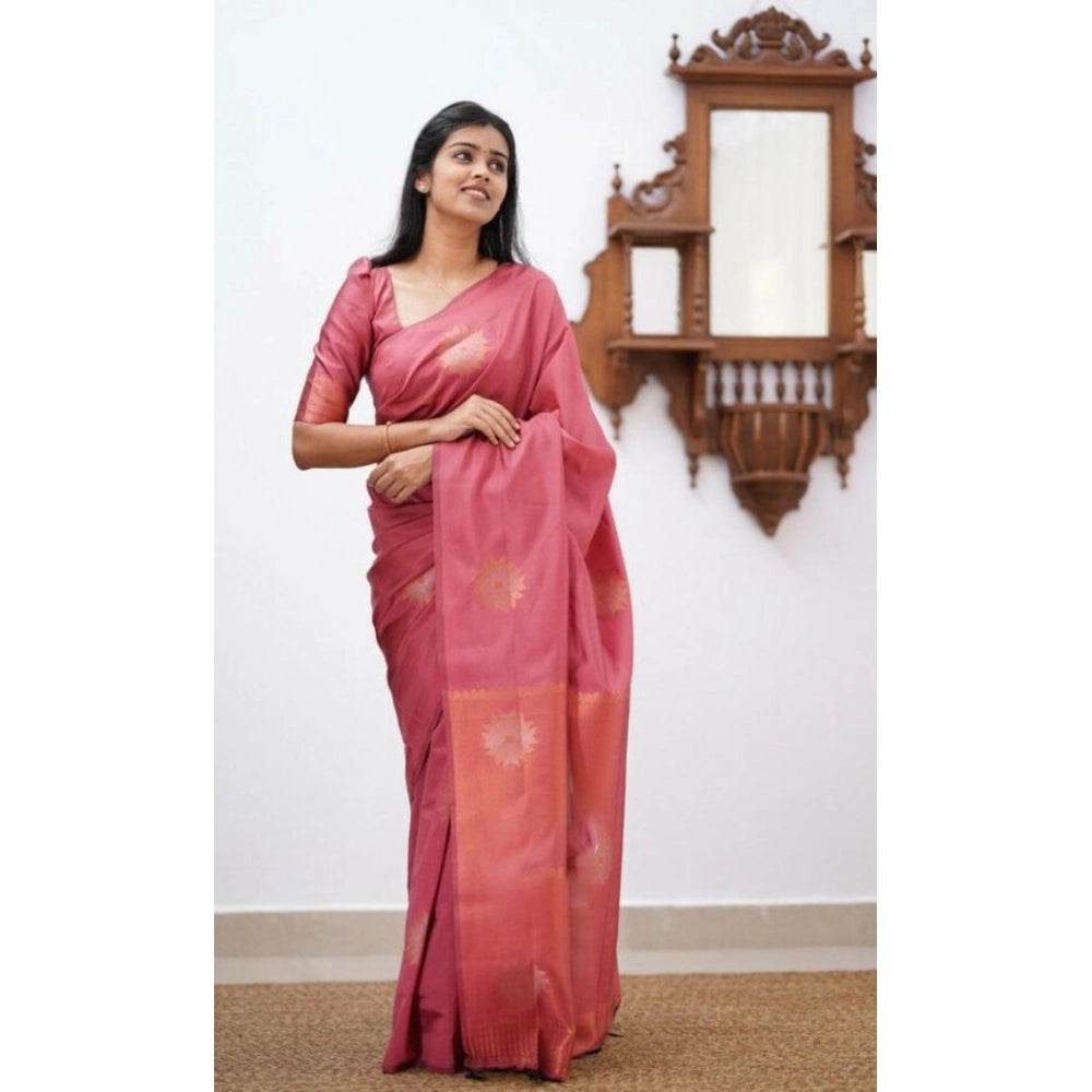 Generic Women's Litchi silk Printed Saree With Unstitched Blouse (Peach) - MYLUXURY LANE ENTERPRISE