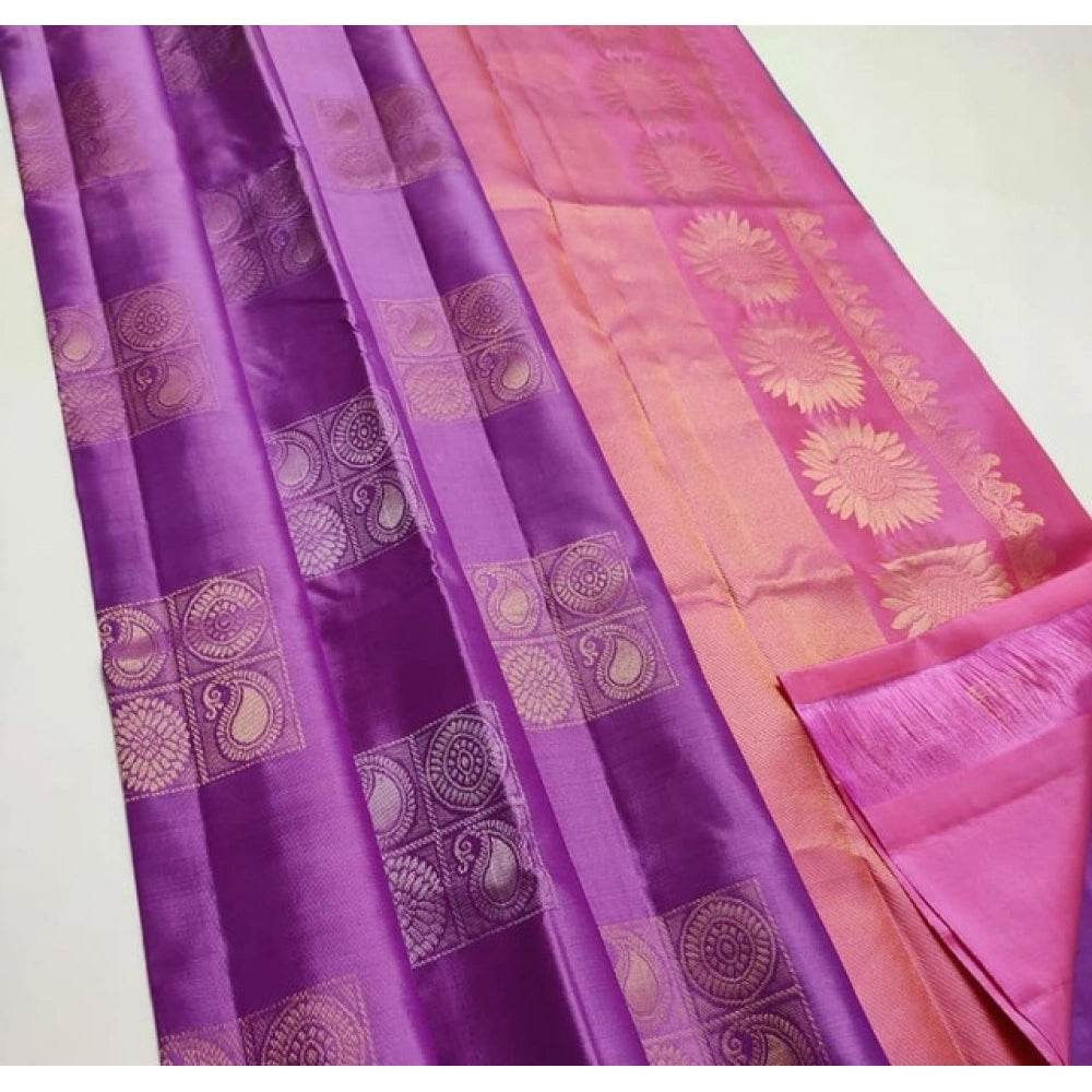 Generic Women's Litchi silk Printed Saree With Unstitched Blouse (Magenta With pink) - MYLUXURY LANE ENTERPRISE