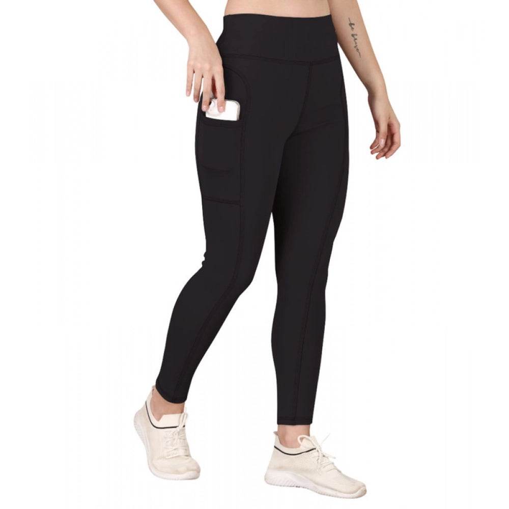 Generic Women's Polyester Solid Ankle length High Waisted Tights (Black) - MYLUXURY LANE ENTERPRISE