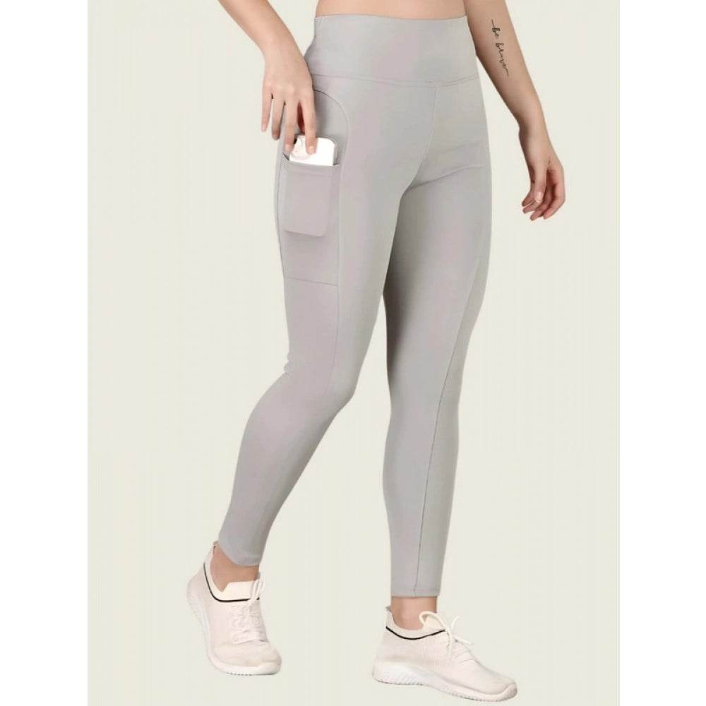 Generic Women's Polyester Solid Ankle length High Waisted Tights (Grey) - MYLUXURY LANE ENTERPRISE