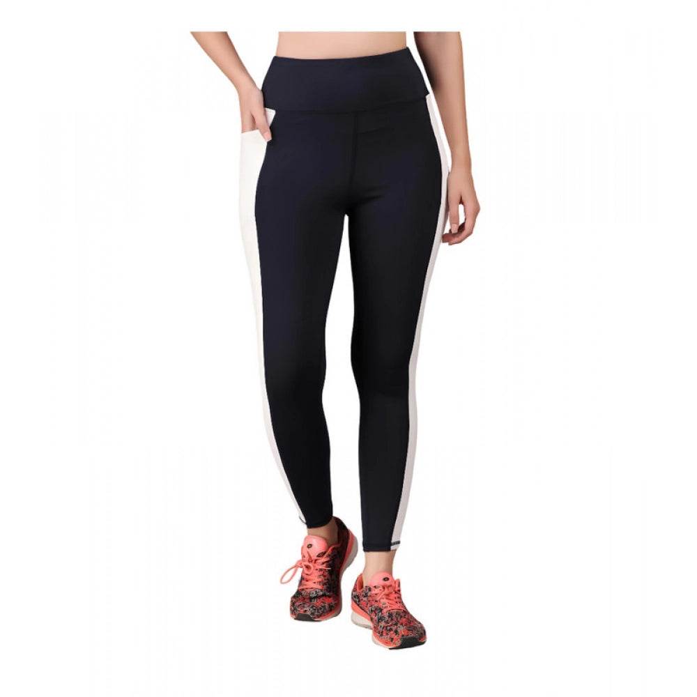 Generic Women's Polyester Solid Ankle length High Waisted Tights (Navy Blue) - MYLUXURY LANE ENTERPRISE