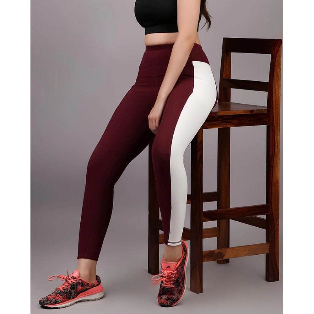 Generic Women's Polyester Solid Ankle length High Waisted Tights (Maroon) - MYLUXURY LANE ENTERPRISE