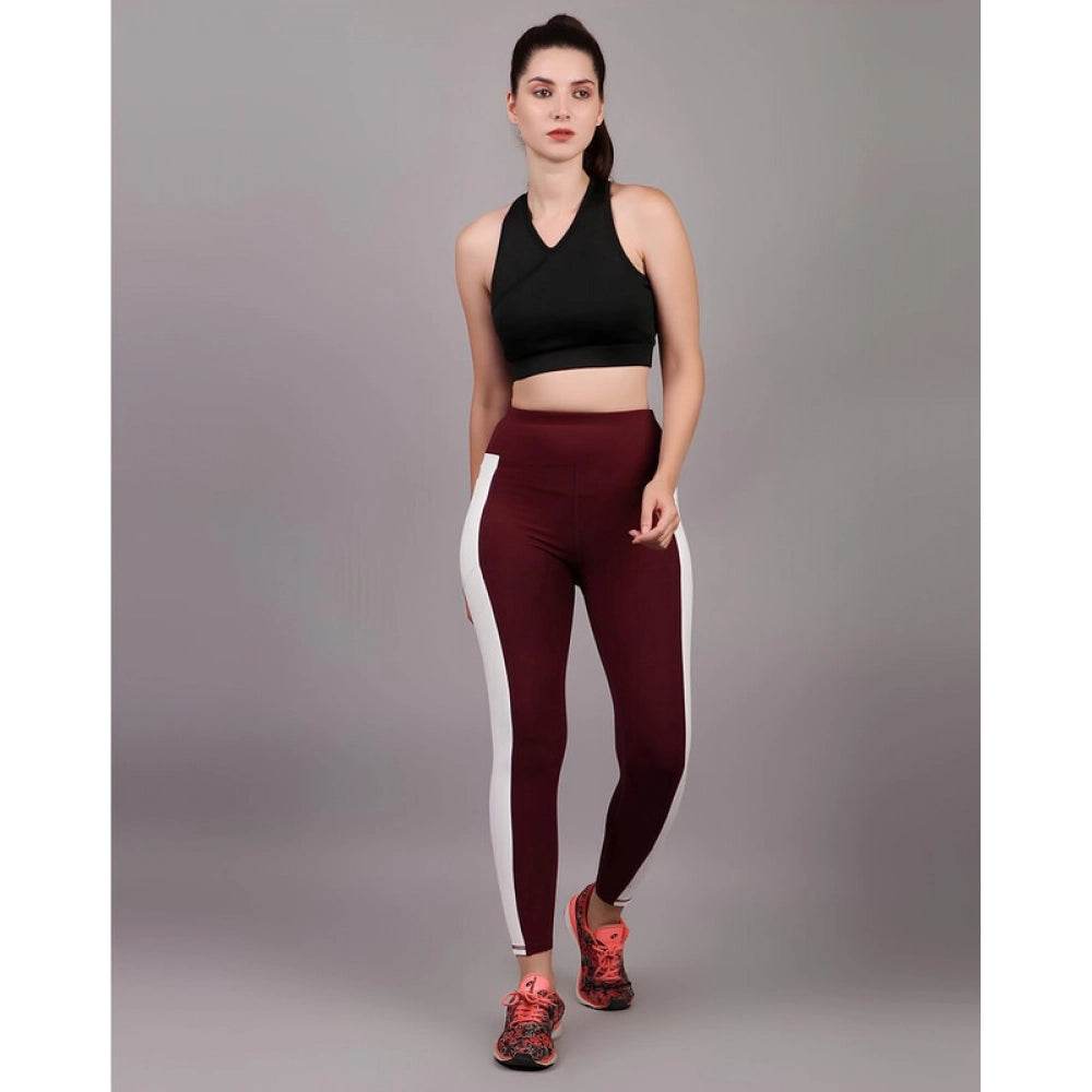 Generic Women's Polyester Solid Ankle length High Waisted Tights (Maroon) - MYLUXURY LANE ENTERPRISE