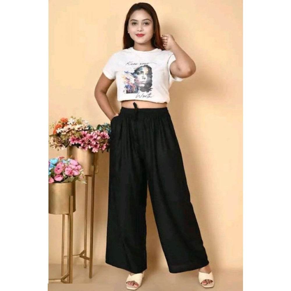 Generic Women's Casual Rayon Solid Ankle Length Palazzo (Black, Free Size) - MYLUXURY LANE ENTERPRISE