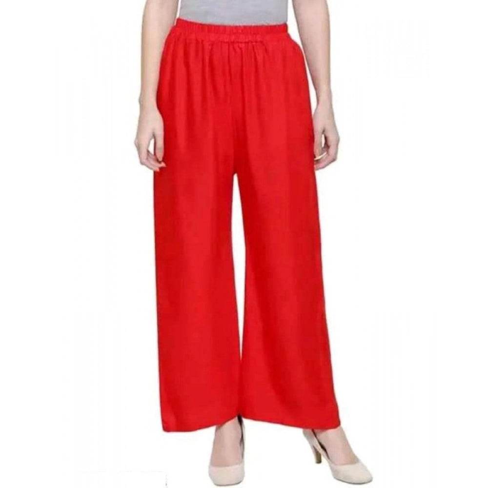 Generic Women's Casual Rayon Solid Ankle Length Palazzo (Red, Free Size) - MYLUXURY LANE ENTERPRISE