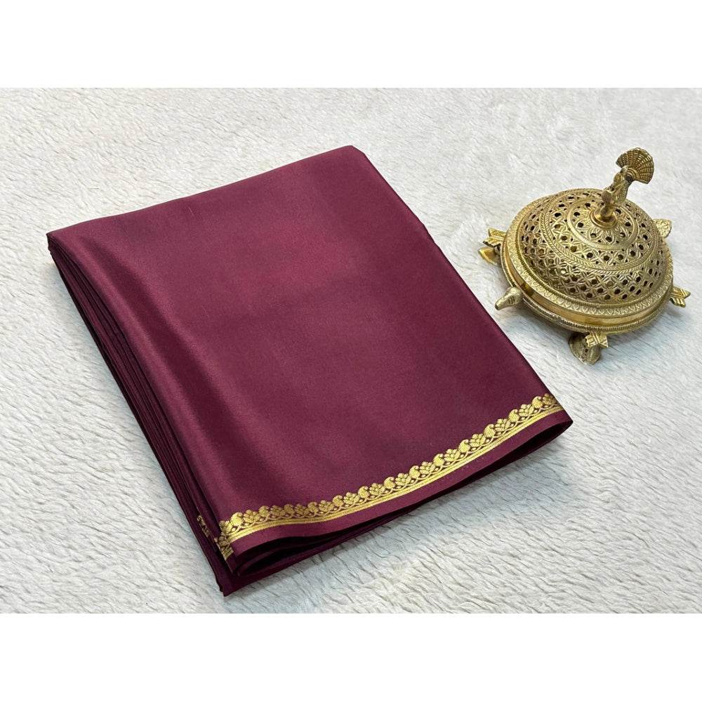 Generic Women's Crepe Chit Pallu Solid Saree With Unstitched Blouse 5.5Mtr (Brown) - MYLUXURY LANE ENTERPRISE