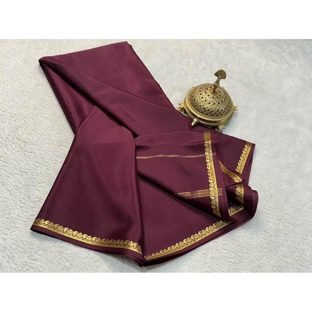 Generic Women's Crepe Chit Pallu Solid Saree With Unstitched Blouse 5.5Mtr (Brown) - MYLUXURY LANE ENTERPRISE