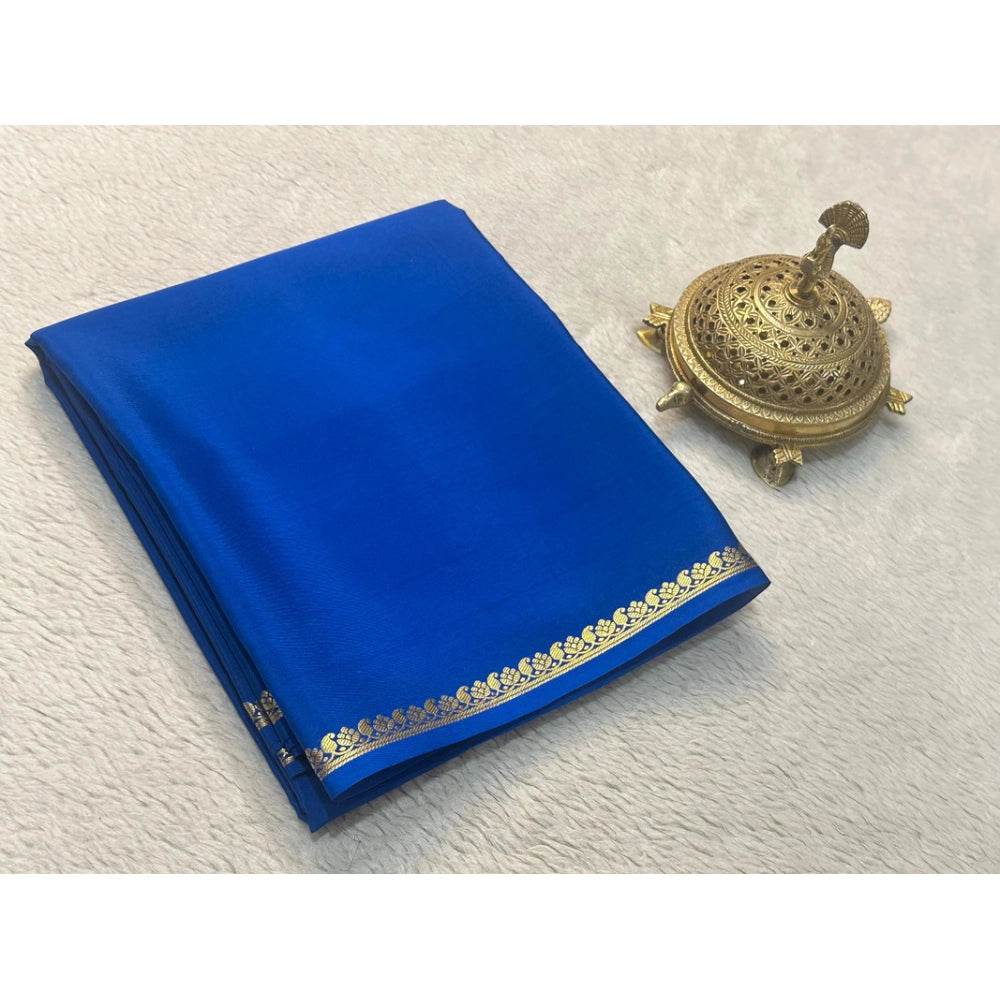 Generic Women's Crepe Chit Pallu Solid Saree With Unstitched Blouse 5.5Mtr (Blue) - MYLUXURY LANE ENTERPRISE
