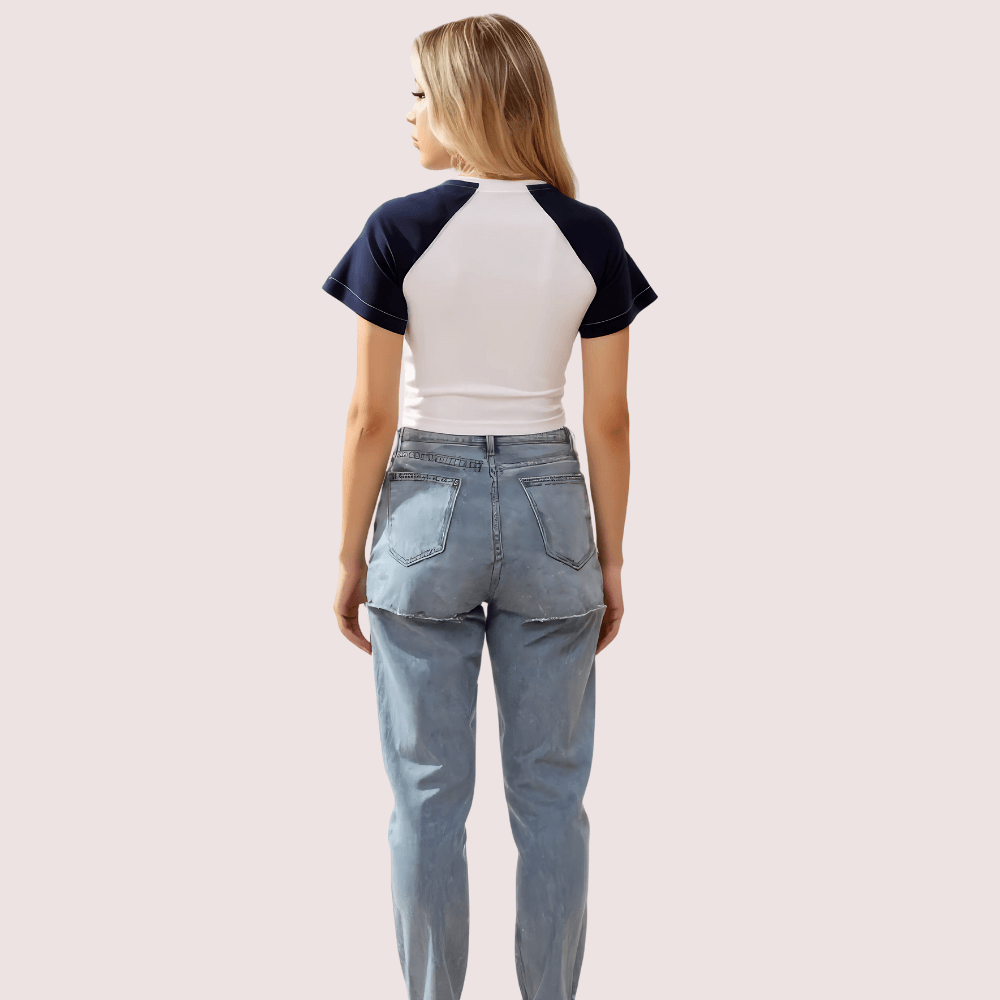 Women's Contrast Sleeve Graphic Crop Top – Urban Street Style Tee - MYLUXURY LANE ENTERPRISE