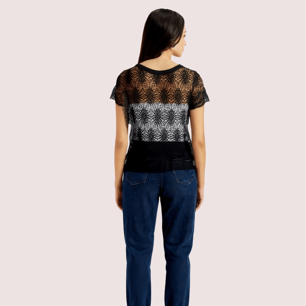 Stylish Black Sheer Floral Lace Top for Women - MYLUXURY LANE ENTERPRISE